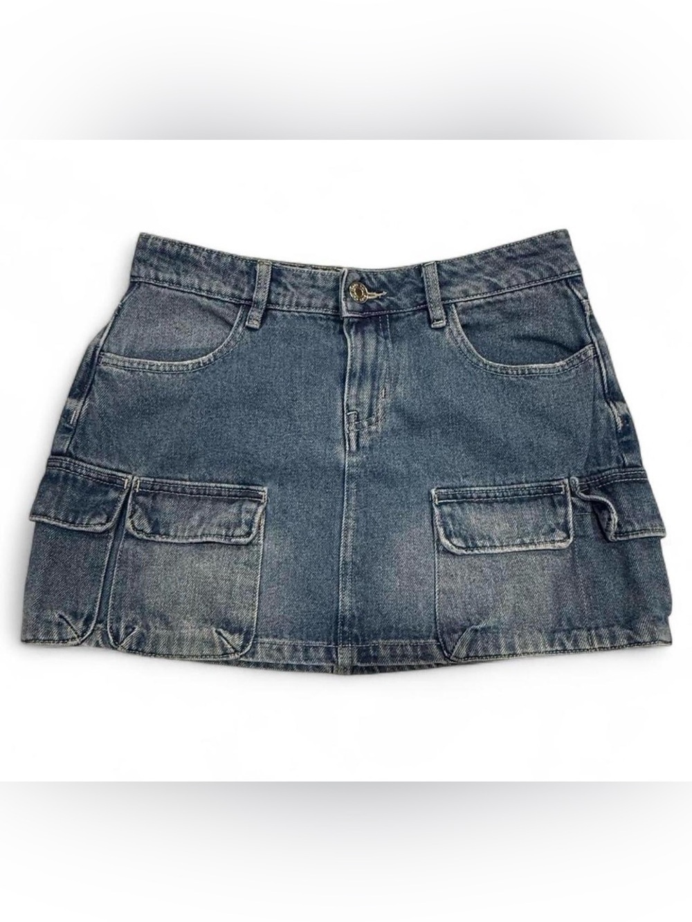YMI Dark Wash Denim Cargo Mini Skirt - Blue